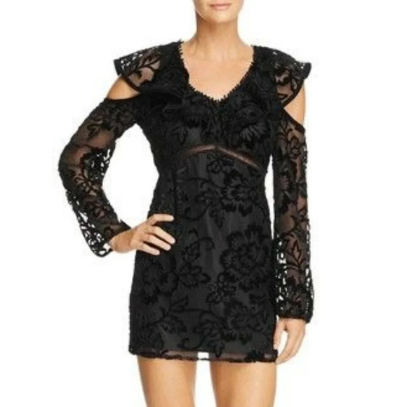 Red Carter Dresses & Skirts - Red Carter Cold Shoulder Black Lace Mini Dress 6